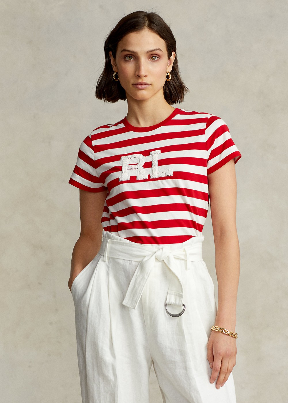 Camiseta de rayas - Blanco/Rayas rojas - MUJER